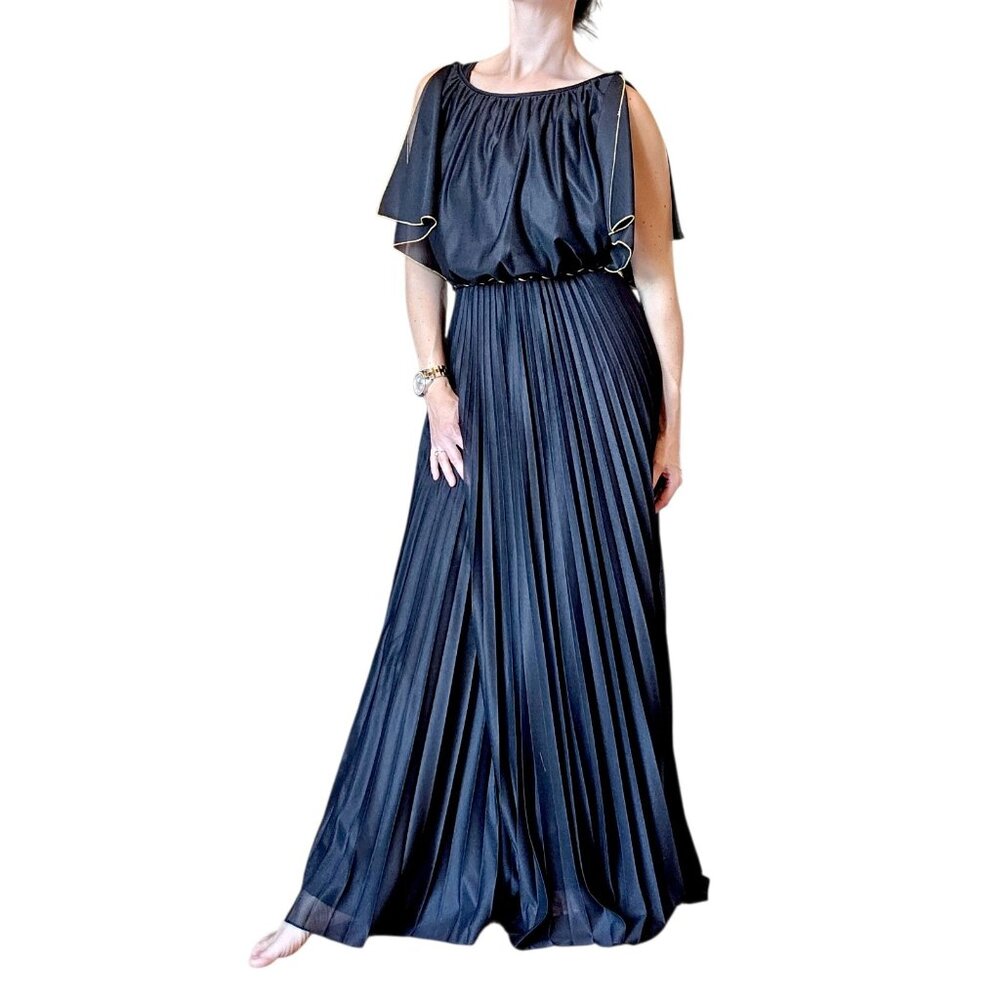 VTG Black Fairy Goddess Long Dress Formal Floor Length Sz 6 Greecian Party Belt - Picture 16 of 16